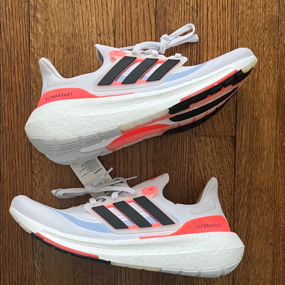 NWT Adidas Ultraboost White with Neon Orange/Pink and Blue